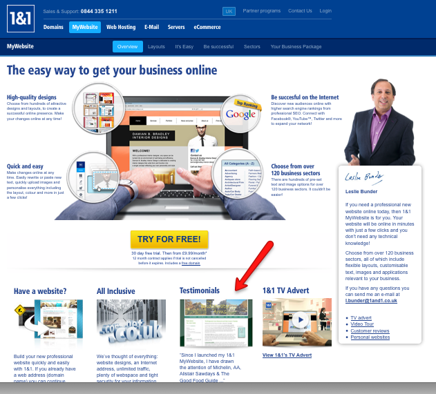 1&1 Testimonials Landingpage