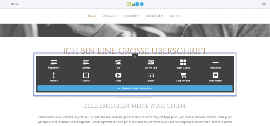 Jimdo Inhalt hinzufügen