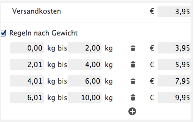 Jimdo Versandkosten Gewicht