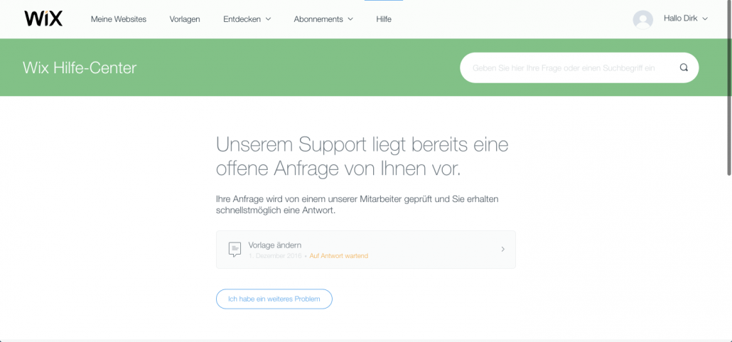 Wix Support Anfrage