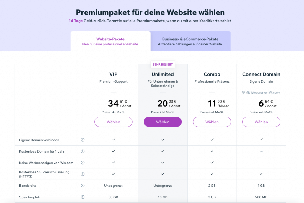 wix website preise
